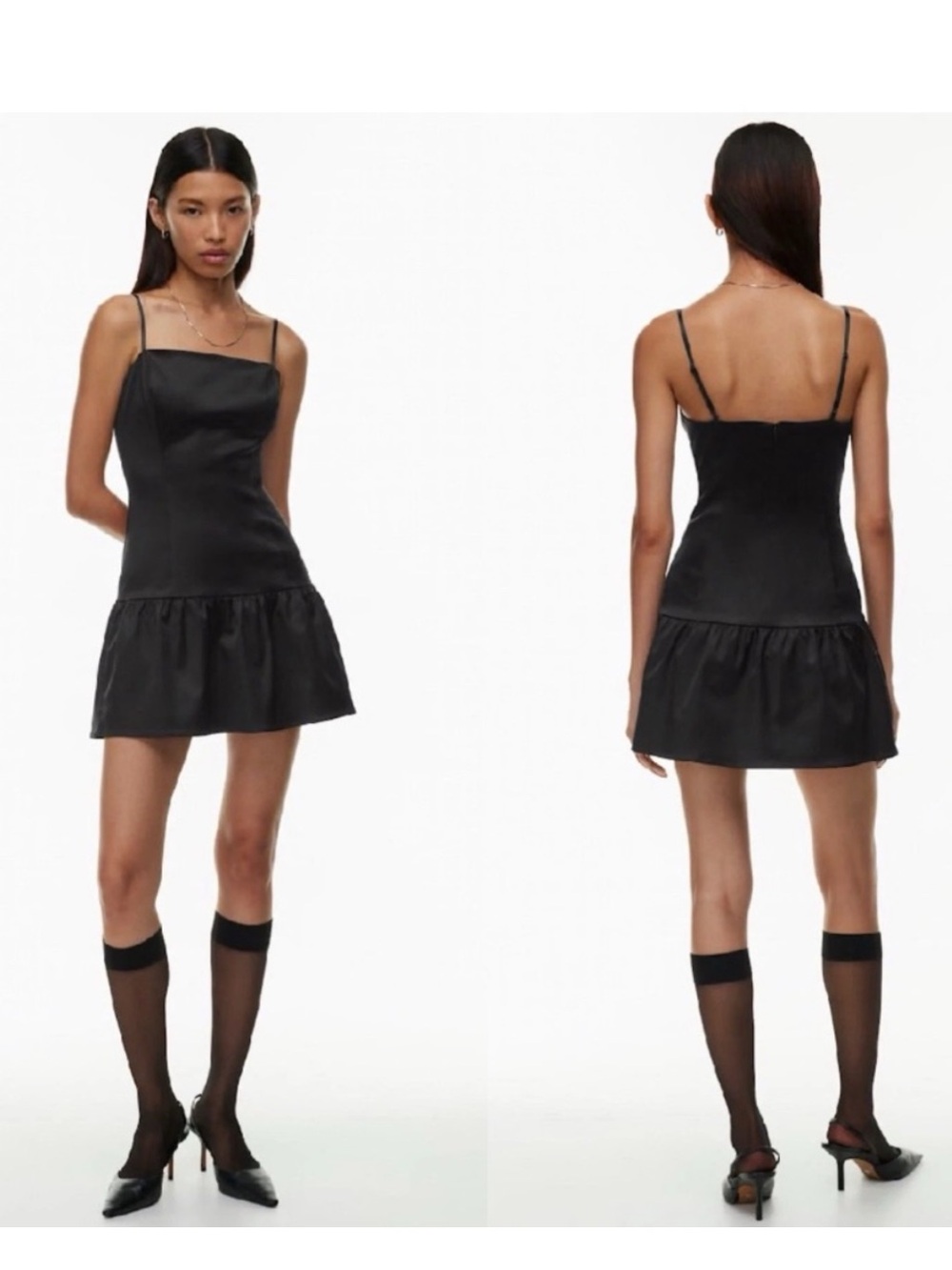 Aritzia Sunday Best Black Tango Satin Drop Waist Mini Dress, Cocktail Party